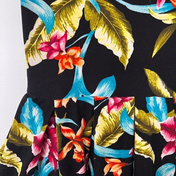 Pretty Young Thing Bright Floral Midi Fit & Flare Dress Sz S Black Knit - Picture 7 of 11